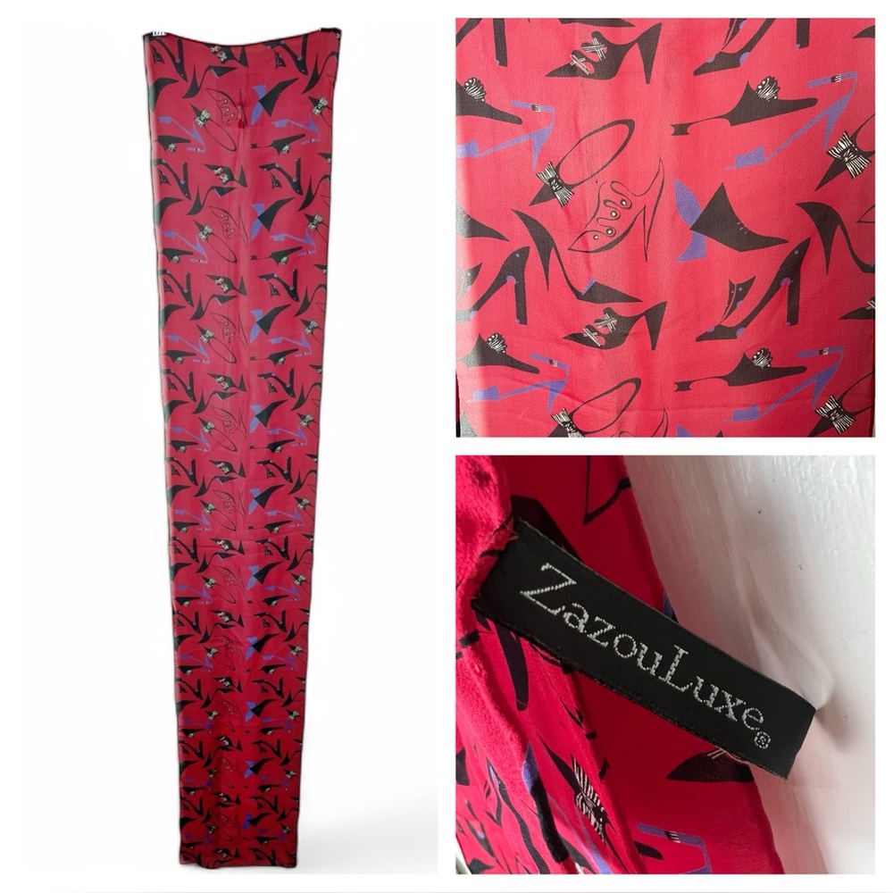 Zanzou Luxe - Women’s Red‎ Silk Scarf Shoe Print Neckerchief Red Hat Society